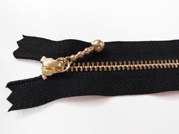 YKK 3G 玉付きファスナー 14cm ゴールド col.580 黒