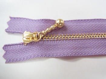 YKK 3G 玉付きファスナー 15cm ゴールド col.553 薄むらさき