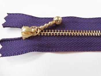 YKK 3G 玉付きファスナー 16cm ゴールド col.559 むらさき
