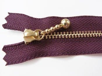 YKK 3G 玉付きファスナー 18cm ゴールド col.863 グレープ