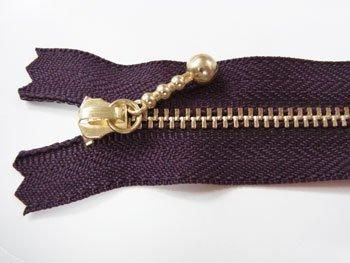 YKK 3G 玉付きファスナー 18cm ゴールド col.867 濃むらさき