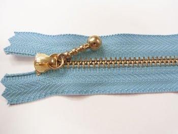 YKK 3G 玉付きファスナー 20cm ゴールド col.546 水色
