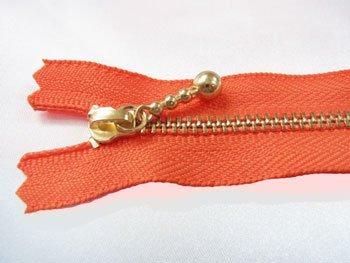 YKK 3G 玉付きファスナー 25cm ゴールド col.523 オレンジ