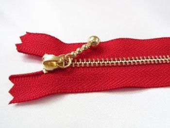 YKK 3G 玉付きファスナー 25cm ゴールド col.519 赤