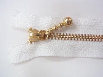 YKK 3G 玉付きファスナー 30cm ゴールド col.501 白