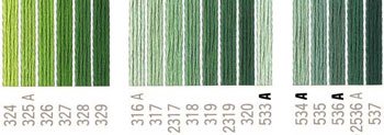 コスモ 刺繍糸セット 25番 col.324〜537x各1束 19色セット 緑系 2