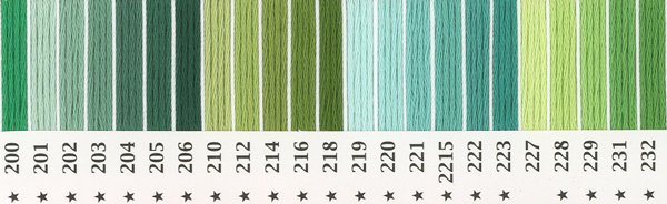 オリムパス 刺繍糸セット 25番 col.200〜232x各1束 23色セット 緑・黄緑色系 1-1 【参考画像1】
