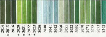 オリムパス 刺繍糸セット 25番 col.2014〜2502x各1束 20色セット 緑・黄緑色系 2-2