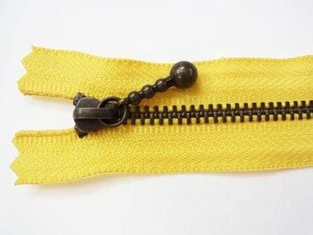 YKK 3GKB 玉付きファスナー 10cm アンティークゴールド col.504 黄色
