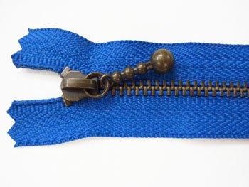 YKK 3GKB 玉付きファスナー 25cm アンティークゴールド col.918 青