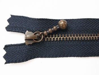 YKK 3GKB 玉付きファスナー 25cm アンティークゴールド col.560 紺