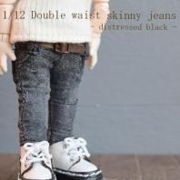 <img class='new_mark_img1' src='https://img.shop-pro.jp/img/new/icons58.gif' style='border:none;display:inline;margin:0px;padding:0px;width:auto;' />1/12ボディ兼用サイズ ユーズド加工 ダブルウエスト スキニーデニム （ブラック） 2サイズ btm lims