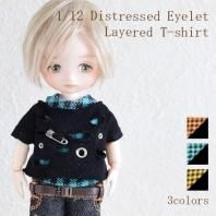 1/12ボディ兼用サイズ ダメージ ハトメ レイヤード Tシャツ 3colors