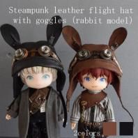1/12ボディ兼用サイズ（ねんどろいどヘッド対応） スチームパンク レザー フライト帽 モデル ラビット 本革スチパン うさみみ 2colors  (gele)
