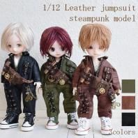1/12ボディ兼用サイズ スチームパンクモデル レザー ツナギ レザーショルダー付属 本革スチパンアウター 3colors  (gele)