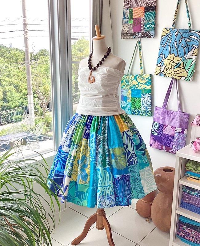 1点もの】Pink Lei オリジナル・パッチパウスカート ミックス・ブルー