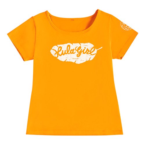 【2Lサイズ】半袖 オレンジ フラTシャツ バナナリーフ柄（白色）