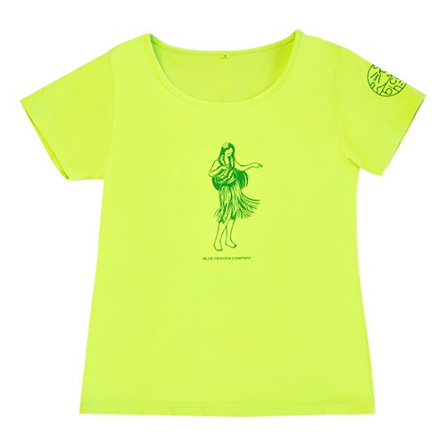 【2Lサイズ】半袖 黄緑 フラTシャツ フラガール柄A（グリーン）