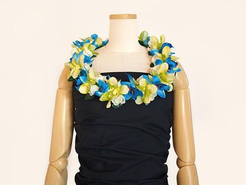 フラダンス　衣装　美品　レイ　クリップ　セット レイ・ヘアクリップセット04 ブルー シンビジューム【お届けまで