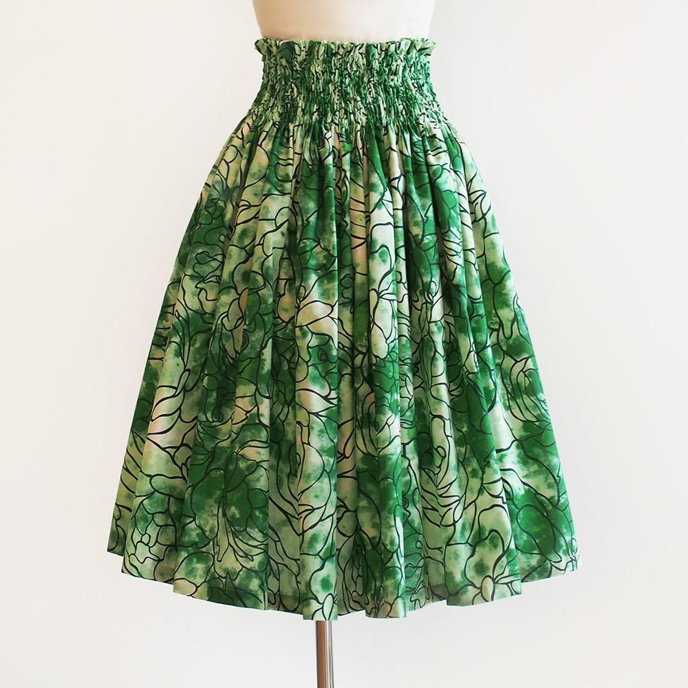 Tahiti Impressions フラダンス スカート ロケラニ グリーン パウスカート ロケラニ柄[6色展開] フラダンス衣装