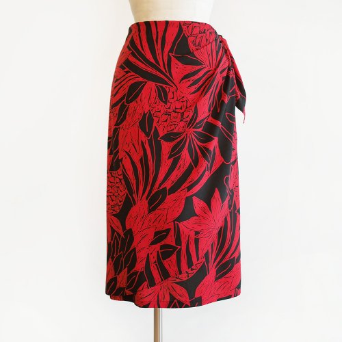 赤 / 黒 パイナップル 椰子柄 ラップ風ハワイアンスカート　