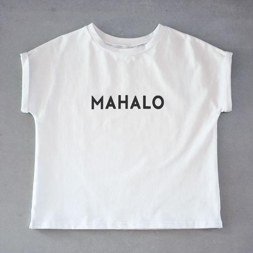 白色 ターンアップフレンチ カットソー “MAHALO“（黒）