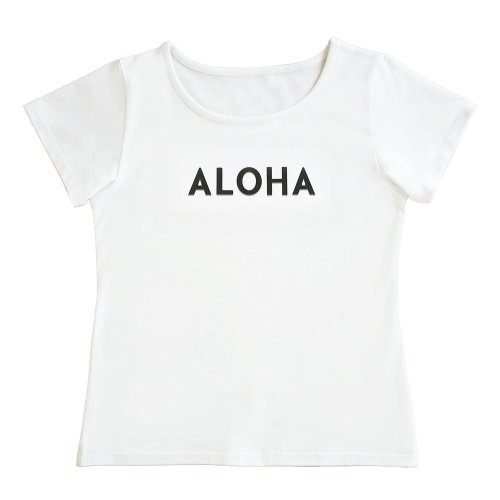 【Lサイズ】半袖 白色 フラTシャツ “ALOHA“ 黒