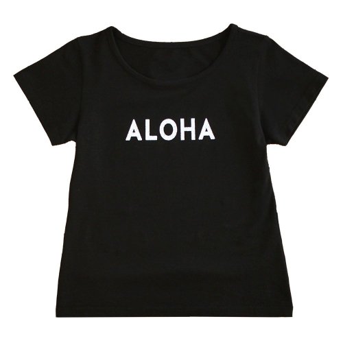 【Lサイズ】半袖 黒色 フラTシャツ “ALOHA“ 白