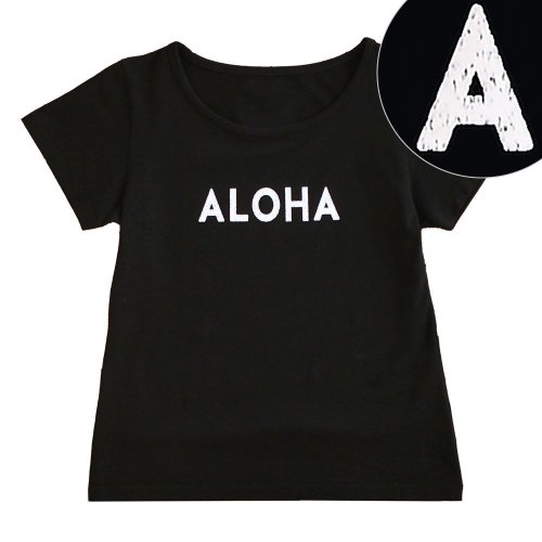 【2Lサイズ】半袖 黒色 フラTシャツ “ALOHA“ 白