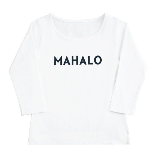 【4Lサイズ】七分袖 白色 フラTシャツ “MAHALO“ 黒