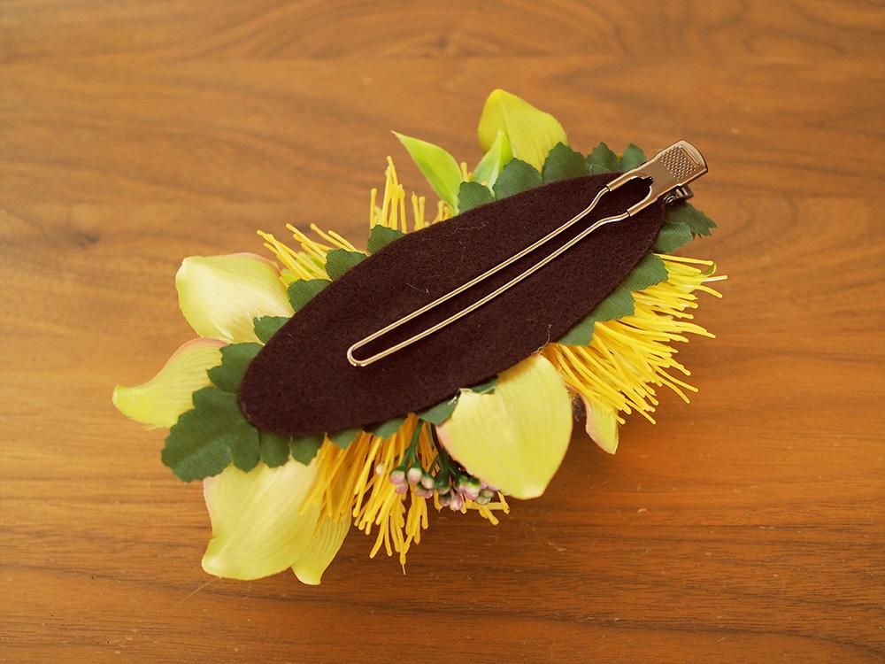 ヘアクリップ40 イエロー レフア＆シンビジューム【お届けまで3