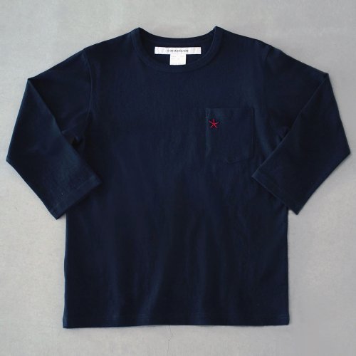 T-shirt 6.3oz three-quarter sleeves navy hitode with pocket