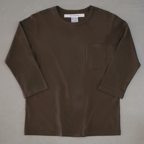 T-shirt 6.3oz solid three-quarter sleeves brown with pocket