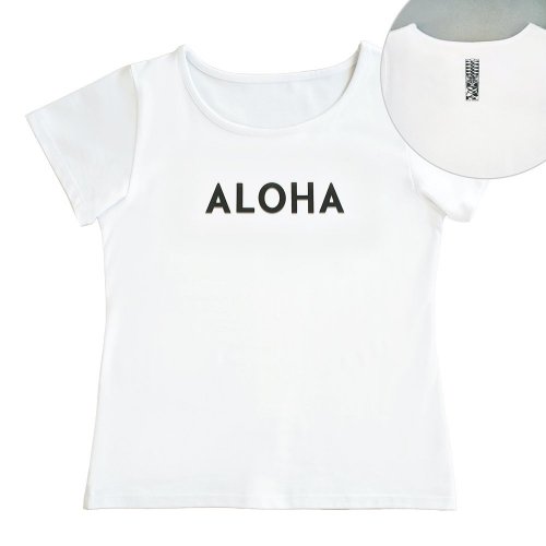【3Lサイズ】半袖 白色 フラTシャツ ［フロント ALOHA / バック ティキ］