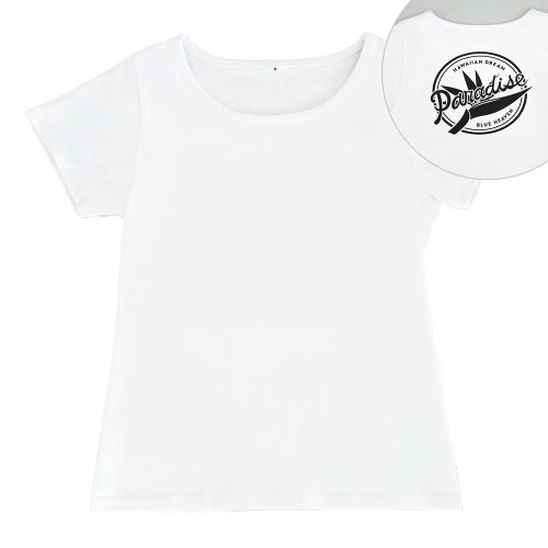 【Sサイズ】半袖 白色 フラTシャツ ［フロント 無地 / バック バードオブパラダイス(黒)］