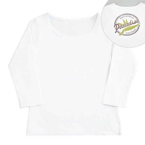 【Lサイズ】七分袖 白色 フラTシャツ ［フロント 無地 / バック バードオブパラダイス］
