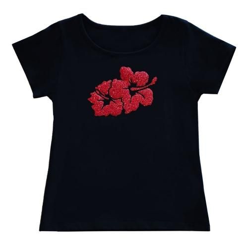Mサイズ】半袖 黒色 フラTシャツ フラガール柄D（オーロラ