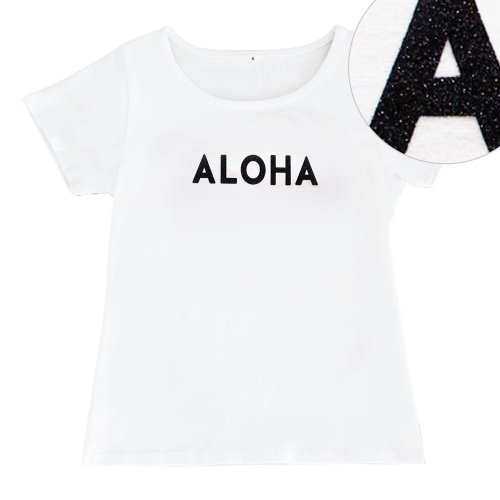 【3Lサイズ】半袖 白色 フラTシャツ “ALOHA”（ラメブラック）