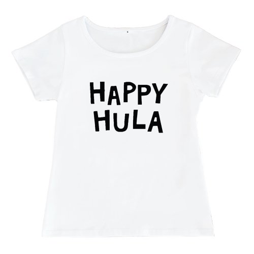 【2Lサイズ】半袖 白色 フラTシャツ “HAPPY HULA” （黒）
