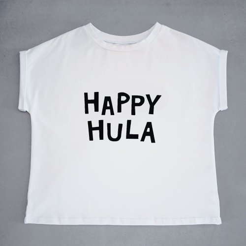 白色 ターンアップフレンチ カットソー “HAPPY HULA” （黒）
