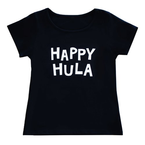 【Sサイズ】半袖 黒色 フラTシャツ “HAPPY HULA”（白）