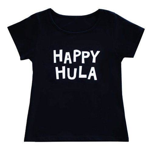 【2Lサイズ】半袖 黒色 フラTシャツ “HAPPY HULA”（白）