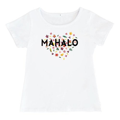 【3Lサイズ】半袖 白色 フラTシャツ “MAHALO HEART“