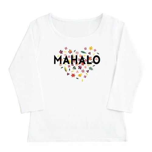 【Lサイズ】七分袖 白色 フラTシャツ “MAHALO HEART“