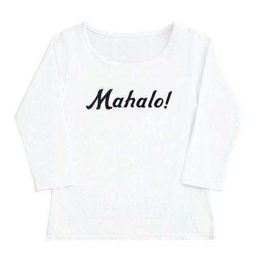 【Mサイズ】七分袖 白色 フラTシャツ “Mahalo!“（黒）