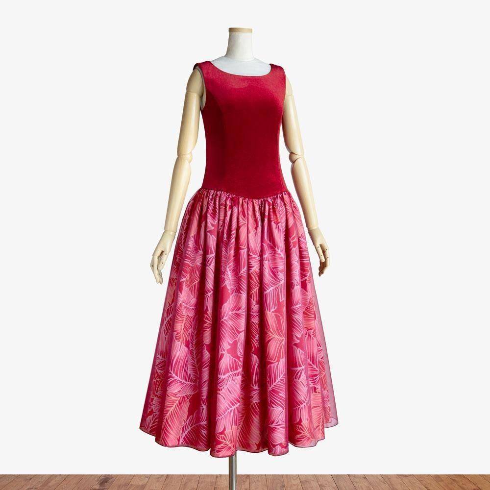 ベロア フラドレス ローズレッド ベロア フラドレス ローズレッド フラダンス衣装 ベロア ベアトップ