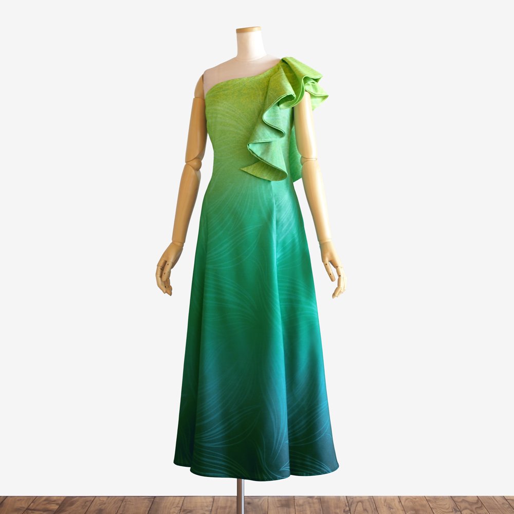 【新品・未使用】フラダンス衣装 ドレス グラデーション 裾フリル ハワイ