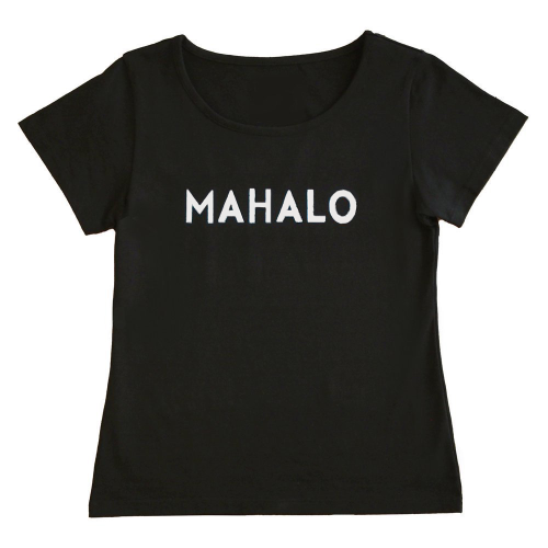 【Sサイズ】半袖 黒色 フラTシャツ “MAHALO“ 白