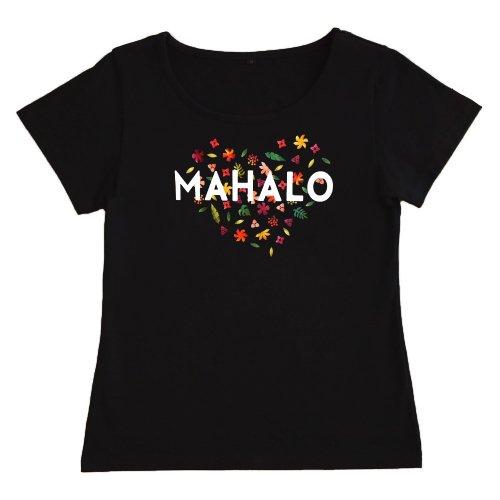 【Lサイズ】半袖 黒色 フラTシャツ “MAHALO HEART“