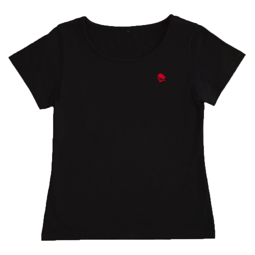 【Sサイズ】 半袖 黒色 フラTシャツ ワンポイントレフア柄（赤）